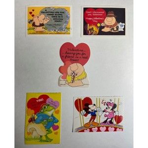 Vintage Valentines Day Card Lot of 5 Die Cut Ziggy Mickey Minnie Mouse 1980s